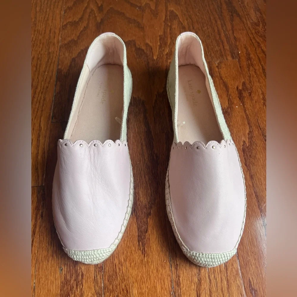 kate spade Pale Pink Leather Espadrille Flats with Cream Trim